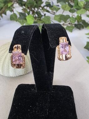 Gold Filled Small Hoops with Pink Crystal Stone